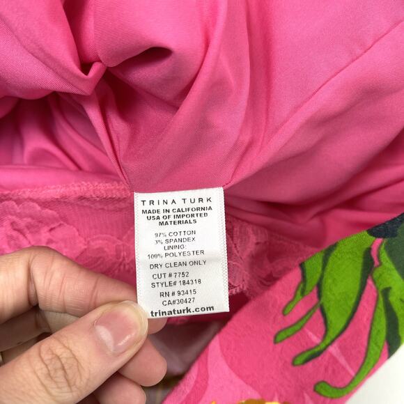 Trina Turk Dress Womens 0 Peony Pink Aptos Pineapple Summer Beach Cruise Swinger - Picture 9 of 10
